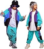 LOLANTA 2 Piezas Ropa Hip Hop Niña,Traje de Baile Callejero,Conjunto de Chaqueta y Pantalones,13-15,Turquesa,180
