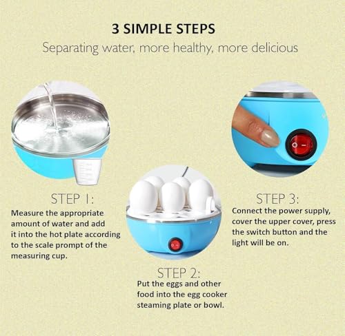 Image of Electric Egg Boiler for 7 Eggs, Hard, Medium, or Soft Boiled Egg Maker with Automatic Shut-Off, Rapid Steamer for Vegetables and Corn, Stainless Steel Heating Plate (Multicolor)