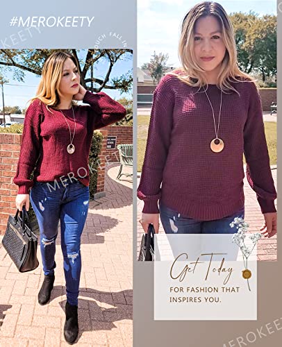 Image of MEROKEETY Women's Winter Fall Long Sleeve Tunic Sweaters 2026 Casual Trendy Crew Neck Waffle Knit Pullover Tops Jumper