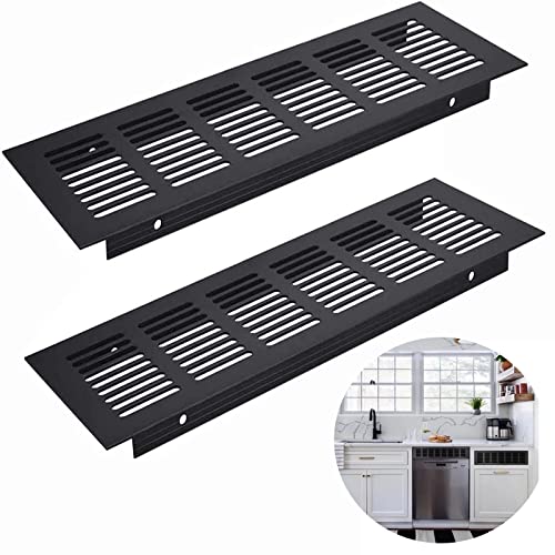 Griglia di Aerazione per Armadi, 2 Pezzi Lega di Alluminio Griglia Aerazione, Griglia di Ventilazione Nera, Griglia Areazione Metallo, per Aerazione Armadi, Scarpiere e Guardaroba(80 * 250mm,Aluminio)
