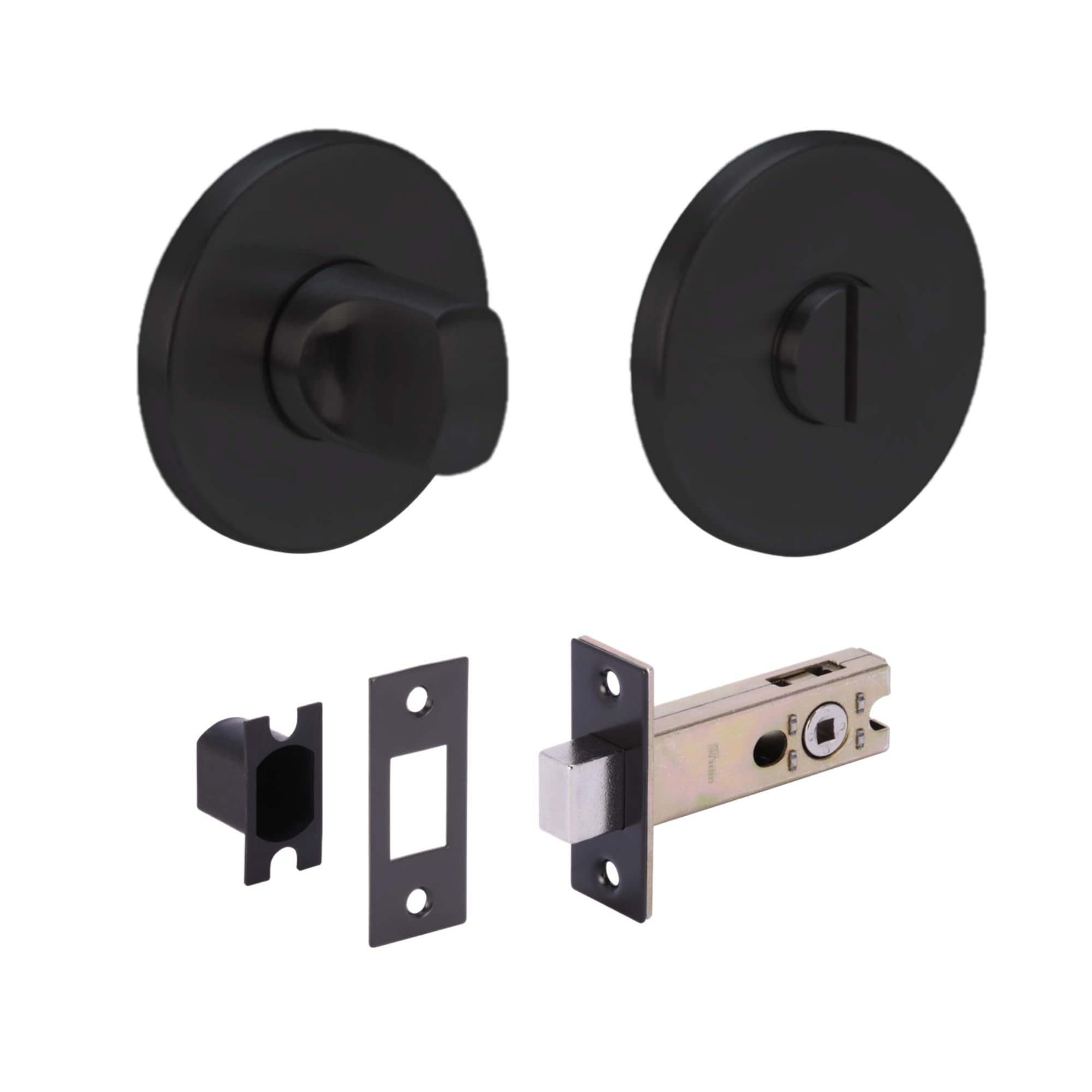 HANDLEZONE® Stainless Steel Bathroom Toilet Door Kit - Turn with Blind Release - Black Matt Finish - 76mm Bolt with 57mm Backset — image 1