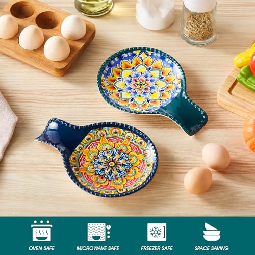 Image of vancasso 7.7 Inch Ceramic Spoon Rest Set of 2, Bohemian Spoon Holder, Dark | Holds Spoons, Spatulas, Ladles, and Tongs, Bohemian Design, Stove Top and Countertop, Dishwasher and Microwave Safe Ceramic