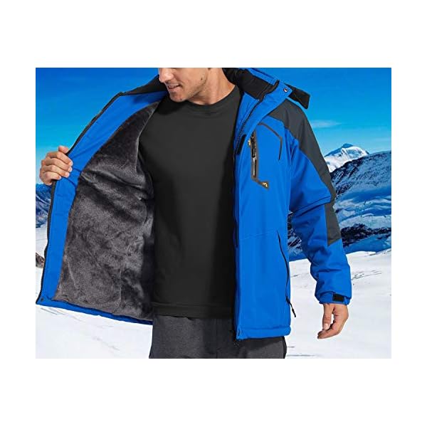 FASKUNOIE Men's Winter Coats Windproof Warm Fleece Ski Snowboarding Jackets Parka with Zipper Pockets Black - Image 8