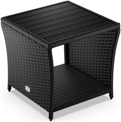 Casaria® Polyrattan Beistelltisch mit WPC Tischplatte 45x45x40cm ...