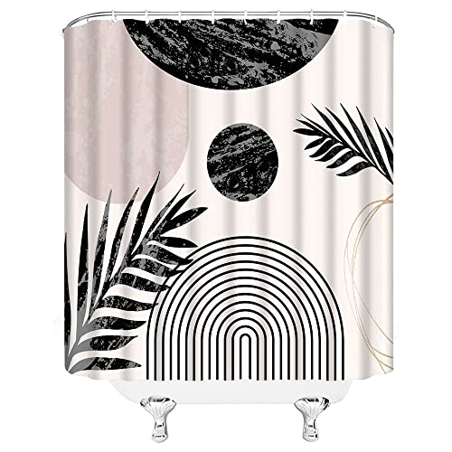 Zkjsmgs Boho Shower Curtain Abstract Tropical Leaves Sun Rainbow Arch Mid Century Modern Geometric Aesthetic Black Blush Bathroom Home Curtain Decor With Hooks,70" Wx70 H #TOP2