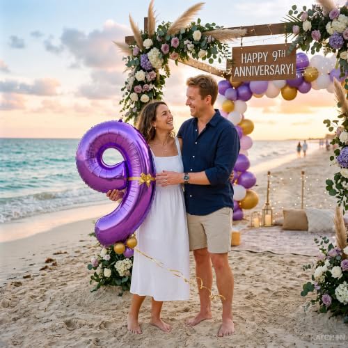 Image of KatchOn Foil Purple 9 Balloon Number For Birthday Decorations - 40 Inch | Number 9 Balloon For 9th Birthday Balloon for Girls, Boys | Ocean, Mermaid Party Decorations, Anniversary Decorations
