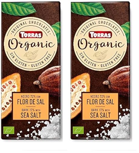 Torras Orgánico Chocolate Negro 70% Cacao Flor Sal, 100g BIO (Paquete de 2)