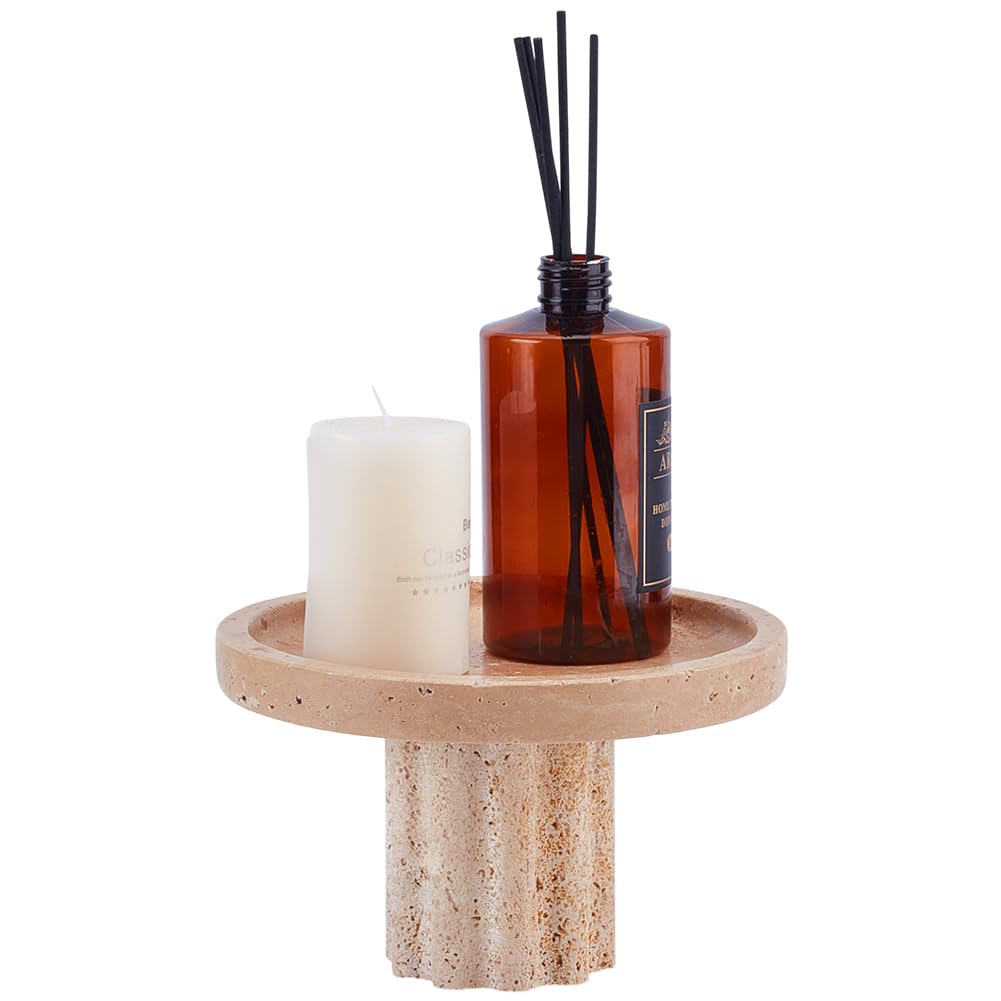 UNICRAFTALE Vassoio per travertino naturale, 18 x 11,15 cm, in marmo, con gamba piatta, rotondo, vanità, organizer decorativo per profumi, candele