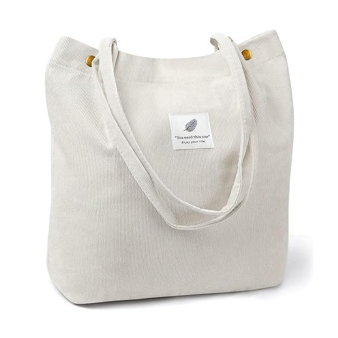 Bigxen Women Tote Bags Grocery Shoulder Bag Corduroy with Inner Pocket for Work Beach Lunch Travel Shopping Shopper Handbags(Pack of 1) (white) (B0CWDCBG9R) Amazon Price History, Amazon Price Tracker