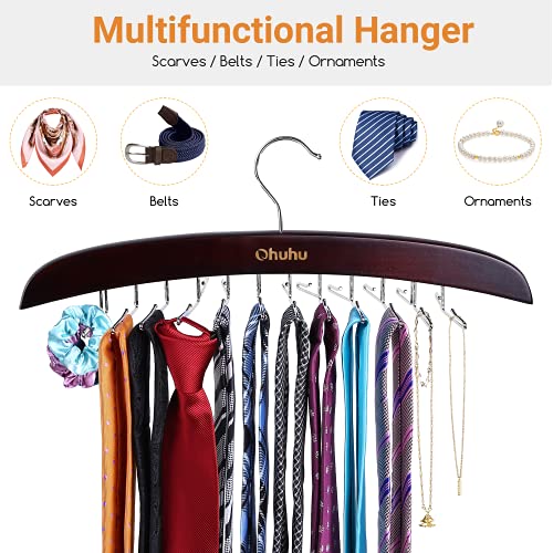Ohuhu Tie Hanger Rack For Closet, Walnut Wooden Tie Organizer With 24 Folding Hooks, 360 Degree Rotating Tie Holder Storage For Neckties Belts Scarves Tank Tops Accessories, 1 Pack #TOP7