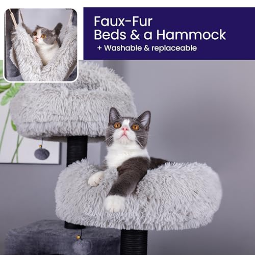 Árbol para gatos grande 7 niveles con condo y camas gris miniatura 6