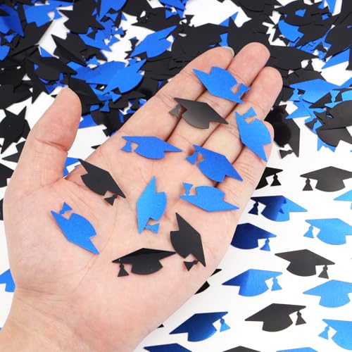Image of Blue and Black Graduation Cap Confetti 2026, Class of 2026 Table Centerpiece Grad Confetti for 2026 Graduation Party Decorations Supplies