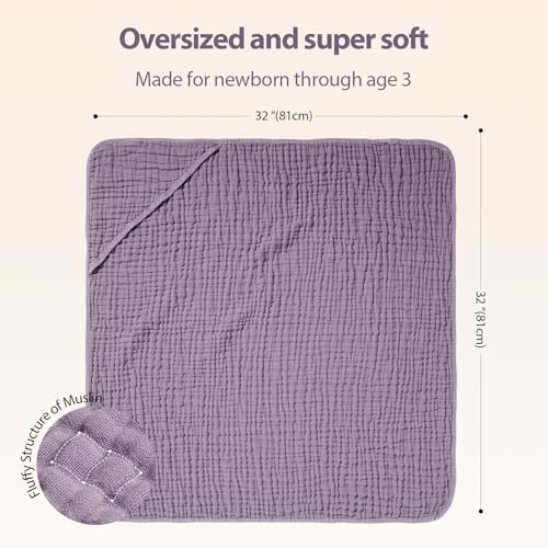 Image of Unnivoll Hooded Baby Towels for Newborn - 2 Pack, 100% Muslin Cotton, Baby Bath Towels with Hood, Soft and Absorbent for Girls Infant, Toddler and Kids, Large 32x32 Inches, Newborn Essential