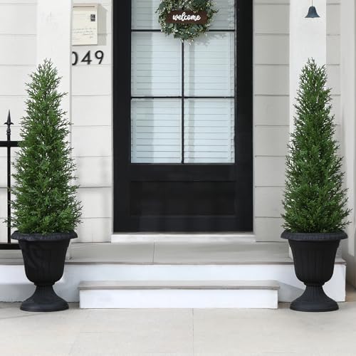 OAKRED Artificial Cedar Topiary Trees for Outdoor,4FT Fake Norfolk Pine Plants Set of 2,UV Protection All-Year Green Tree for Christmas,Home Decor Indoor, Porch,Garden,Entryway