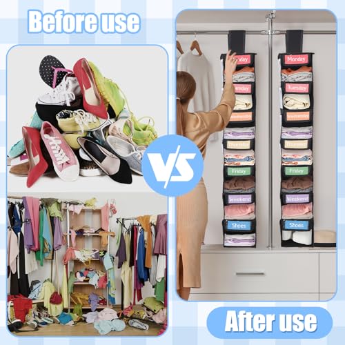Yeyeplum 2Pcs Weekly Clothes Organizer 7shelf Hanging Kid Closet, Black by Yeyeplum - Used condition - Image 4