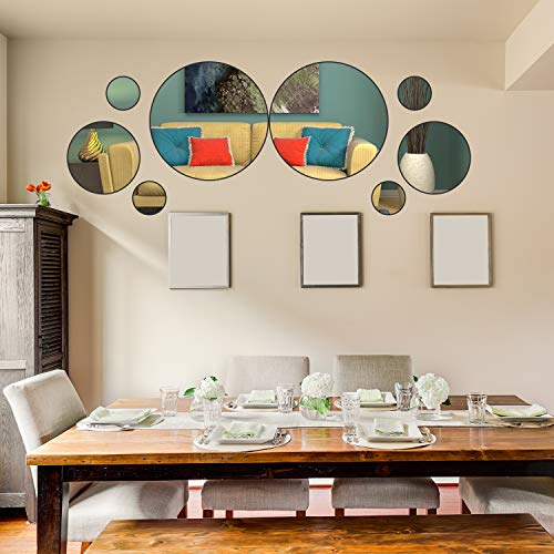 Aneco 52 Pieces Flexible Mirror Wall Stickers Set Removable Acrylic Mirror Circle Self Adhesive Plastic Mirror Decal For Home Decor #TOP6