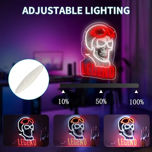 Image of Skull & Helm LED Neon Sign USB Powered for Wall Decor,Rogue Rider Legend Neon Night Light Sign Dimmable for Boys Room Party Decor Halloween Birthday Gifts