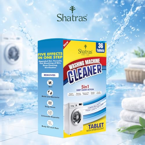 Image of Shatras Washing Machine Cleaner Tablets - Deep Drum Cleaning Descaler | Removes Odor, Lime scale & Residue | Front & Top Load Compatible | Pack of 36