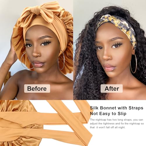 DRESHOW Satin Braid Bonnet for Women Silk Bonnet for Sleeping Sleep Cap with Elastic Tie Band Night Cap for Long Curly Hair Locs - Image 3