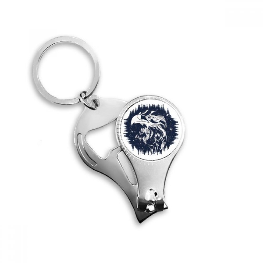 Pince à ongles porte-clés décapsuleur Eagle Forest avec bague et motif étoiles artistiques