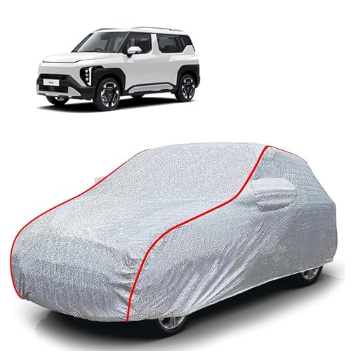 Image of Sulfar 100% Waterproof Car Body Cover Compatible with Mirror for Kia Syros (Triple Stitched, Full Bottom Elastic, Magic Silver with Red Piping)