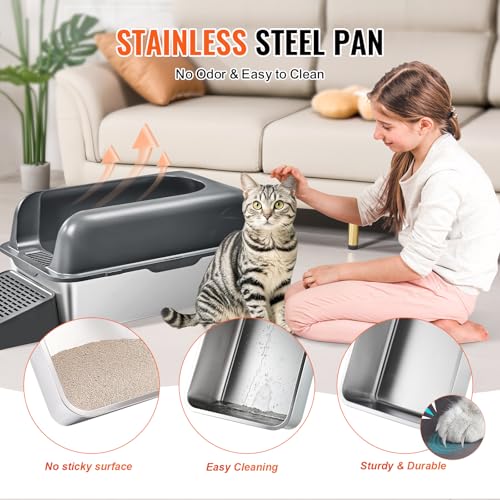 Arenero para gato de acero inoxidable XL con tapa y pala miniatura 6