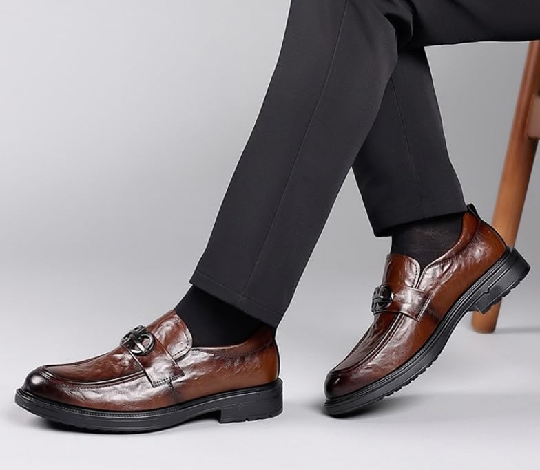 Men's Dress Shoes Breathable Leather Wingtip Brogue Oxfords Classic Slip-On Pointed Toe Derbys for Formal2