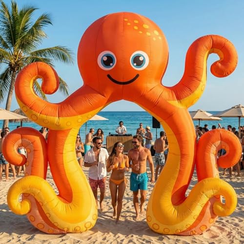 Teyva Daily 9 FT Octopus Inflatable Arch Giant Outdoor Blow up Decoration with Built-in 6 LED Lights for Under the Sea Party Ocean Theme Beach Pool Baby Shower Birthday Luau Summer Yard Decor