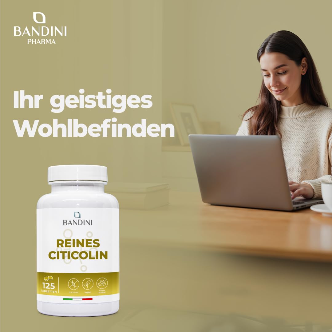 Bandini® Citicolin CDP Cholin 500mg - 125 Tabletten – Hochdosiert | Für normale Zellfunktionen & aktiven Lebensstil - volle 500mg Citicoline/CDP-Cholin je Tagesdosis - Ohne Zusatzstoffe - Vegan