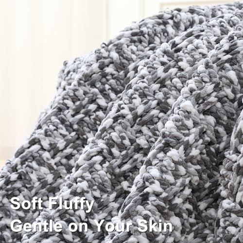 Image of #6 Super Bulky Blanket Yarn for Crocheting - 4 Skeins(Each 10.5oz /300g, 220yds /201m), Chunky Chenille Thick Plush Big Soft Yarn for Crocheting Knitting Blankets, Multi Grey & White