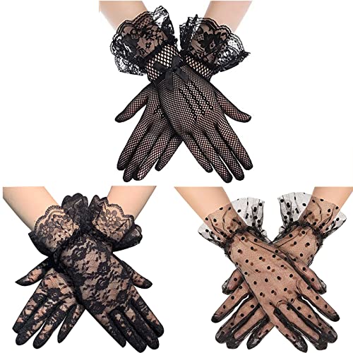 Malaxlx Ladies Lace Gloves – Fingerless & Full-Finger Floral Gloves for Wedding, Tea Party, Halloween, Cosplay & Evening Wear