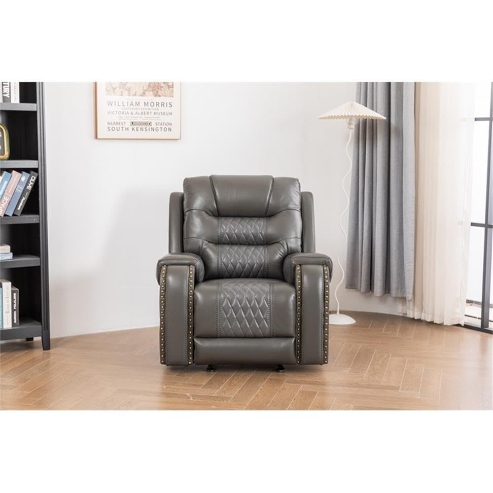 (Incomplete)Ilyiano Two Tone Faux Leather Rocker Recliner in Gray