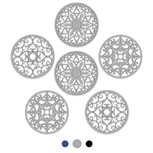 SMARTAKE 6 Set Silicone Trivet Mats, Multi-Use Intricately Carved Coasters, Insulated Non-Slip Durable Kitchen Mats, Flexible Modern Kitchen Table Mat, for Hot Dishes, Pots, Countertop (Gray)