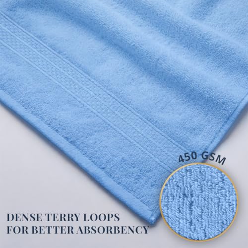 Image of LANE LINEN 450 GSM 100% Cotton Colorado Hand Towel 2PC - Cerulean Blue | Ring Spun Cotton Weave, True 60x40cm Each, Quick Dry & Absorbent, Napkins for Gym, Workout, Sports