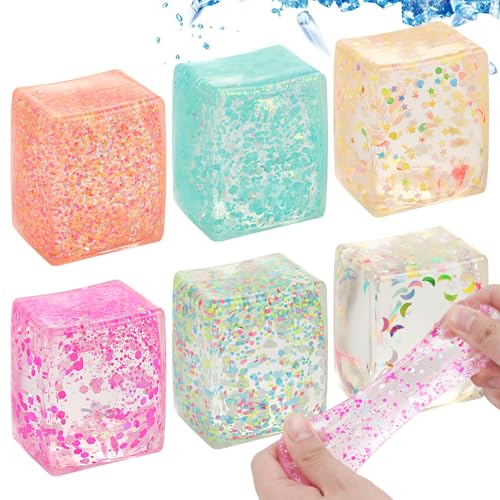 Stressballs für Kinder und Erwachsene，Suuwwn 4 Stück Eiswürfel Fidget Toys Squeeze Cube Stressbälle Kinder Antistressbälle Spielzeug(Color Random)