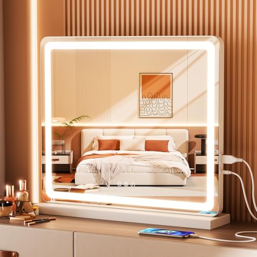 OLIXIS 19"x22" Lighted Vanity Mirror with Lights, Dimmable 3 Colo...