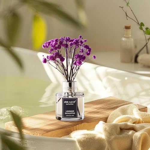 Image of Airkeep Reed Diffuser Set,1.69 fl oz (50 ml) - Lavender Eucalyptus Oil Diffusers with 8 Reed Sticks,Home Fragrance Reed Diffuser for Bathroom Shelf Decor