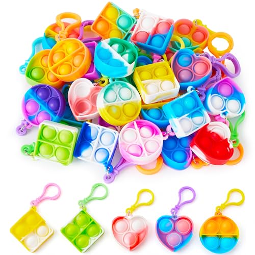 Image of JOYIN 30 Pcs Mix Pop Fidget Keychain, 30 Pack Pop Fidget Toys Bulk Party Favors for Kids, Halloween Goodie Bags Stuffers Back to Student Gifts Classroom Prizes Birthday Sensory Toys