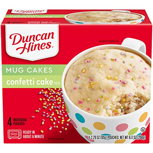 Duncan Hines Perfect Size for 1 Cake Mix, Ready in About a Minute, Confetti Cake, 4 Individual Pouches, 2.29 Ounce (Pack of 4)