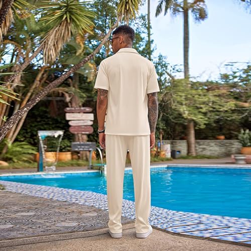 ANUFER Men's 2 Pieces Summer Clothing Set Short Sleeve Shirt and Pants Set4