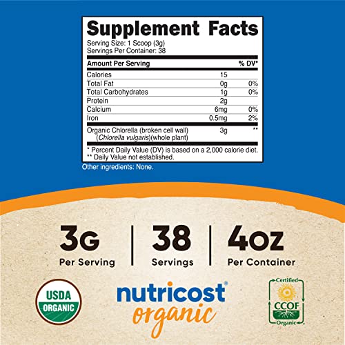 Nutricost Chlorella Powder 4Oz - Organic Chlorella, 3000Mg Per Serving, Non-Gmo & Gluten Free #TOP1