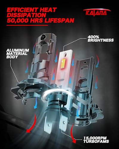 Image of Katana H7 Bulbs, No Adapter Required 1:1 Size 400% Brightness 6500K of 2 | Cooling Fan, 50,000 Hours