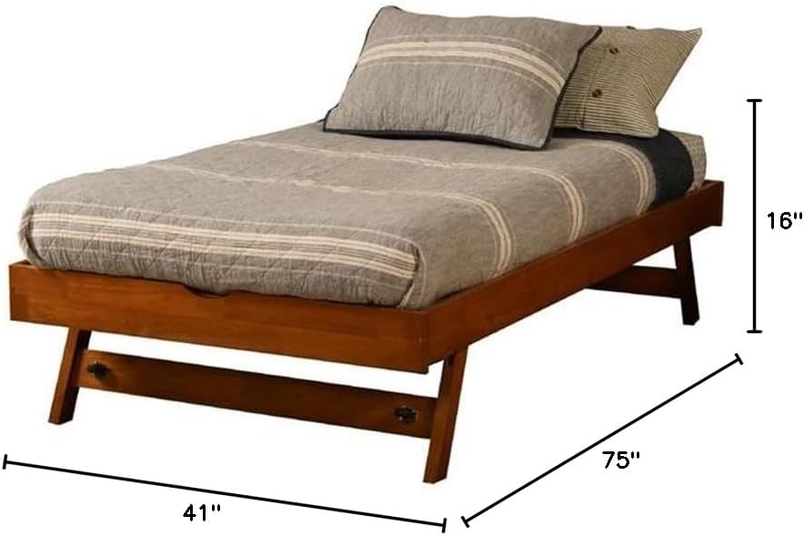 BOWERY HILL Modern Twin-Size Pop Up Bed, Solid Hardwood Frame, Brown Finish, Sturdy Casters, Polyester Blend Upholstery, Space-Saving Design, Foldable Bed for Bedroom or Guest Room Use
