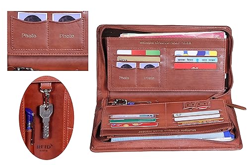 Image of Sukeshcraft Multiple Cheque Book Holder | Original PU Holds Upto 8 Cheque Books, Locker Key Hook,(PU, Pull Brown)