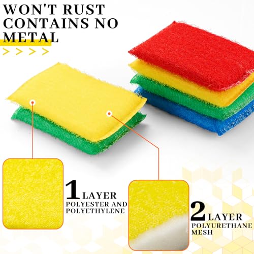 Image of Honeydak 24 Pack Multicolor Cellulose Scrub Sponges,Non-Scratch Scrubbing Cleaner Sponges for Kitchen in 4 Color, Durable Dishwashing Household Dish Cloths,5.2 inch l x 3.4 inch w x 0.6th