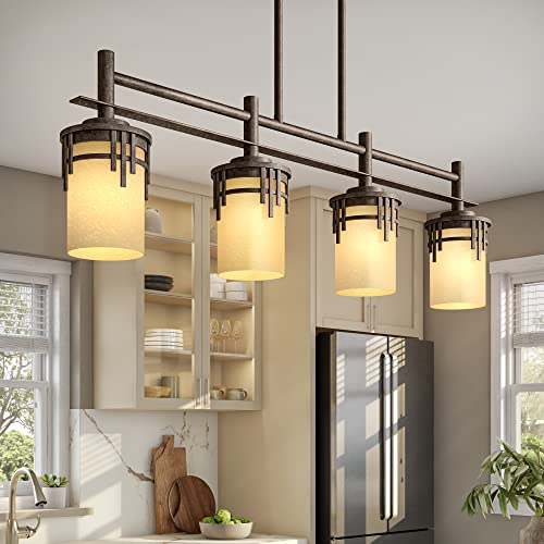Designers Fountain Mission Ridge 4-Light Kitchen Island Pendant Lights, 35.5 Inch Hanging Ceiling Fixture for Dining Room, Warm Mahogany, 82138-WM by DESIGNERS FOUNTAIN - Used condition - Image 2
