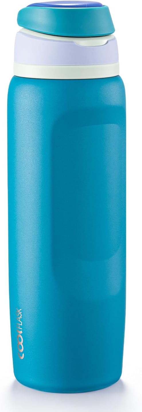 Coolflask MegaSip Insulated Water Bottle 40 oz with Straw, Stainless Steel Water Bottles Leak-Proof, 24+ Hours Cold, BPA-Free Dishwasher Safe, Water Flask for Sports Gym Work Office, Scuba Blue
