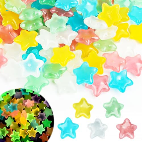 100 piedras luminosas de estrellas, piedras luminosas coloridas, 24 mm, coloridas, brillantes, resina, paisajismo, jardín, piedra fluorescente, accesorios para bricolaje