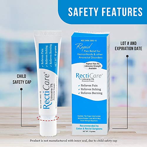 Recticare Anorectal Lidocaine 5% Cream: Treatment For Hemorrhoids & Other Anorectal Disorders - 15G Tube #TOP2