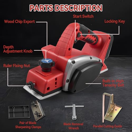 Cordless Hand Planer Compatible with Milw-aukee 18v Battery(Tool Only), 3-1/4" 15,000 RPM Brushless Wood Planer,Portable Electric Power Tool for Woodworking, Carpentry & DIY Projects